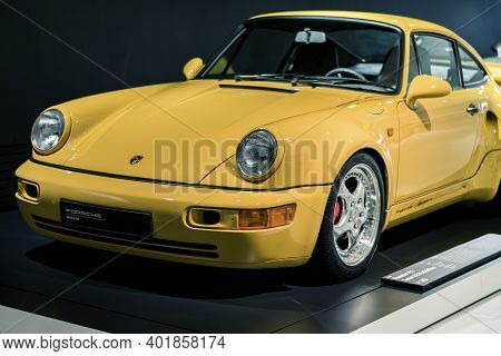 Stuttgart, Germany 6 March 2020: The Porsche 911 Turbo S 3.3 Leichtbau (964) 1993 In Porsche Museum.