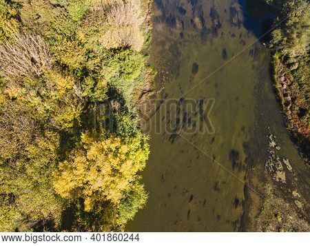 Aerial Autumn View Of Yantra River, Passing Near The Town Of Byala, Ruse Region, Bulgaria