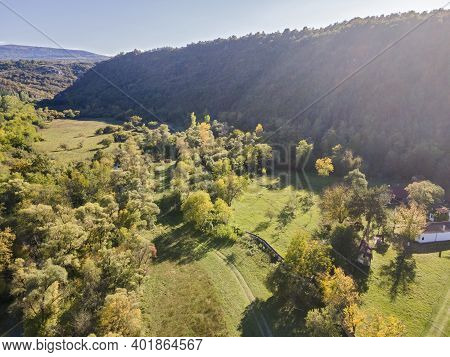 Aerial View Of Cheparlyansky Monastery Of Saint Petka At The Coast Of Nishava River, Sofia City Regi