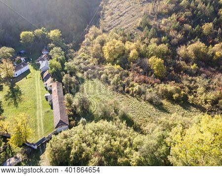 Aerial View Of Cheparlyansky Monastery Of Saint Petka At The Coast Of Nishava River, Sofia City Regi