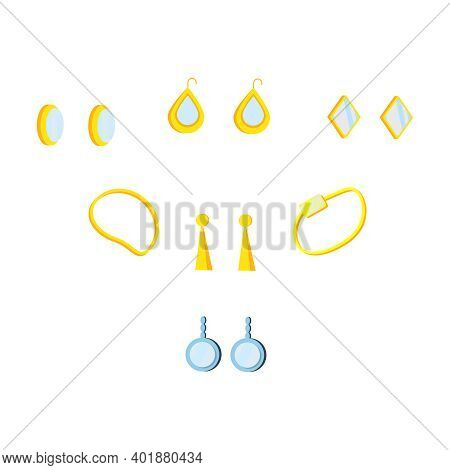 Flat Set Of Jewelry Icons With Bracelet Earring Ring Isolated Vector Illustration
