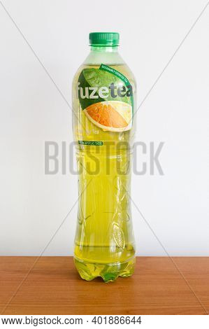 Pruszcz Gdanski, Poland - October 27, 2020: Fuze Tea, Green Ice Tea Citrus.