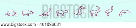 Set Of Extinct Animal Cartoon Icon Design Templates With Various Models. Modern Vector Illustration 