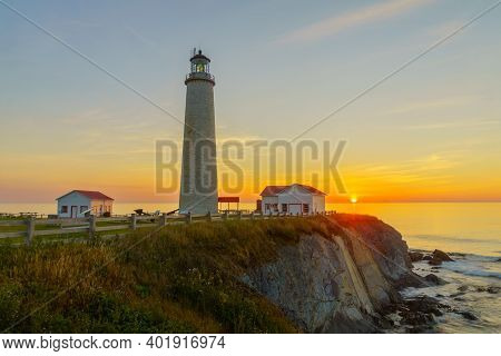 Sunrise In The Cap-des-rosiers Lighthouse, Gaspe Peninsula, Quebec, Canada