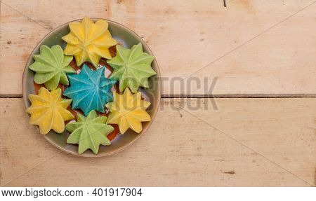 Sweet, Crispy, Multi-colored Meringue In A Plate.