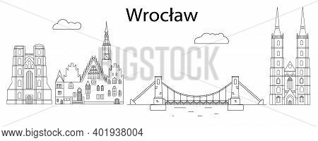 Wroclaw Skyline Cityscape - Line Art Vector Illustration