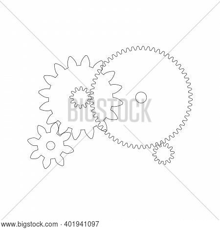 Linear Engineering Mechanical Cog Wheels, Machinery Gears, Mechanism Process. Stock Vector Illustrat