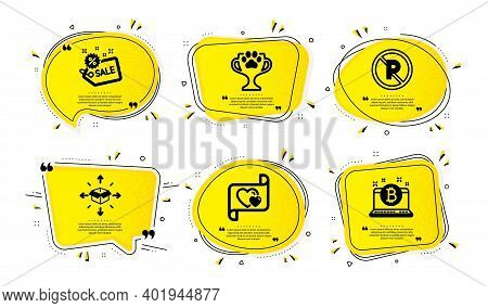 Love Letter, Parcel Delivery And Sale Icons Simple Set. Yellow Speech Bubbles With Dotwork Effect. W