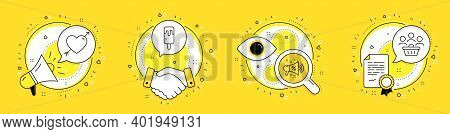 Sale Megaphone, Ice Cream And Love Line Icons Set. Megaphone, Licence And Deal Vector Icons. Buyers 