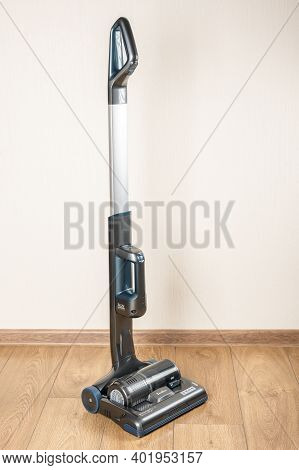 Moscow, Russia - January 3, 2021: Tesler Pure Storm 4000 Cordless Vertical Vacuum Cleaners Without D