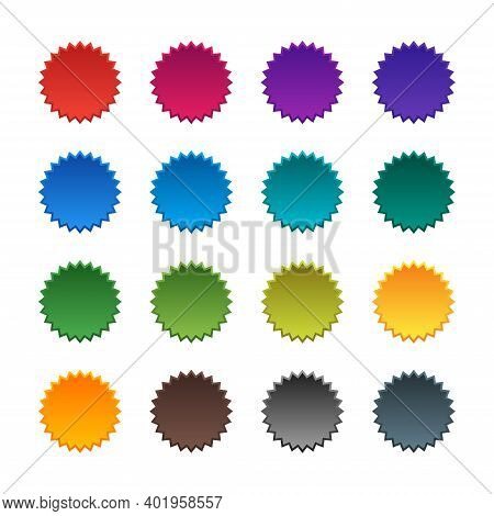 Vector Set Of Starburst, Sunburst Icons. Multicolored Icons On A White Background. Simple Flat Vinta