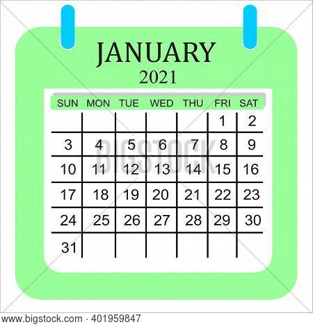 Calendar January, Calendar Template, Day January Calendar. Design Calendar And Vector Illustration E