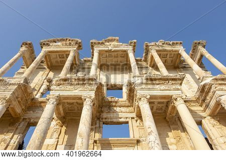 Perfect View From Ground Of Library Inside Ephesus Ancient City