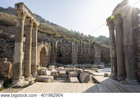 Stone Columns And Rooms In Ephesus Ancient City