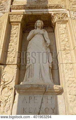 Beautiful Woman Figure On Ephesus Library Wall