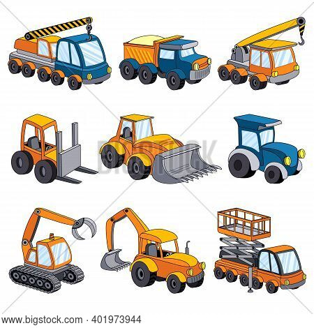Lifting Machine Icons Set. Cartoon Set Of Lifting Machine Vector Icons For Web Design