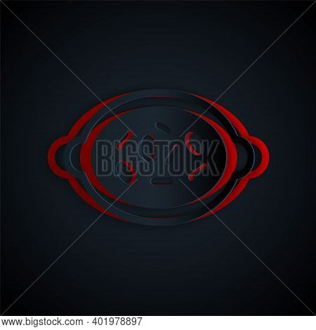 Paper Cut Kheer In A Bowl Icon Isolated On Black Background. Traditional Indian Food. Paper Art Styl