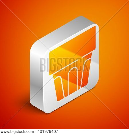 Isometric Glass With Water Icon Isolated On Orange Background. Soda Drink Glass. Fresh Cold Beverage