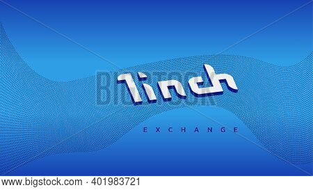 1 Inch Cryptocurrency Stock Exchange Name On Background With Wave From Dots. Crypto Stock Market Ban