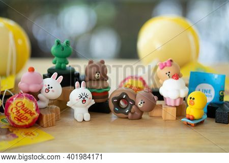 Samut Prakan, Thailand - January 5, 2021: Chupa Chups Lollipop. The Entire Chupa Chups X Line Toys O