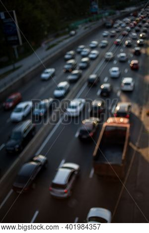 Abstract Picture, Busy Traffic. Picture Blurred For Background Abstract And Can Be Illustration To A