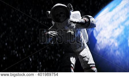 Dead Astronaut In Outer Space. Cadaver. 3d Rendering.