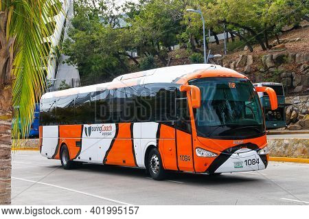 Acapulco, Mexico - May 28, 2017: Touristic Coach Bus Irizar I5 In The City Street.