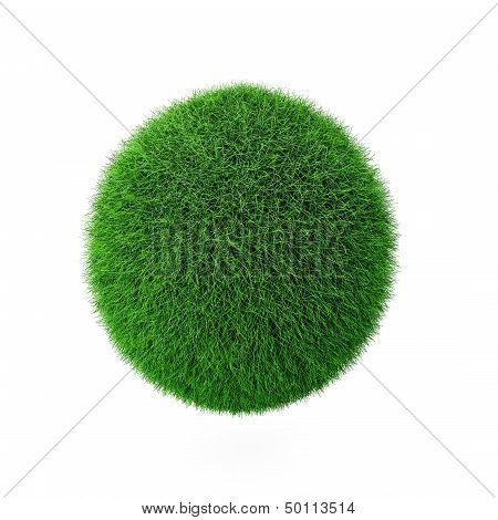 3D Render Of Green Grass Ball On White