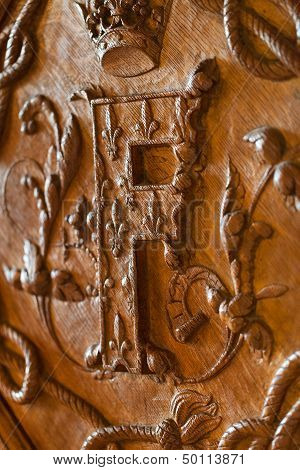 Heraldic motifs in the castle Chambord. .Valley of the river Cher. France