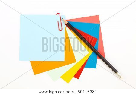 Colorful Note Paper With Clips Isolated On White Background