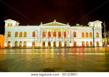 Sucre Theather, Quito, With Banner Of Ecuador