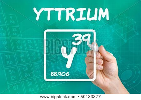 Hand drawing the symbol for the chemical element yttrium