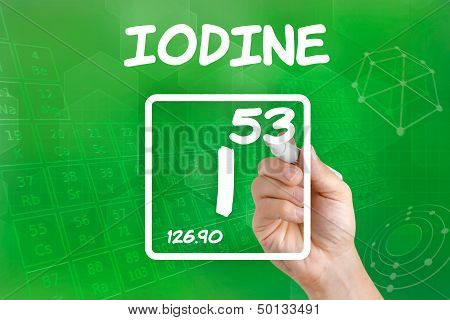 Hand drawing the symbol for the chemical element iodine