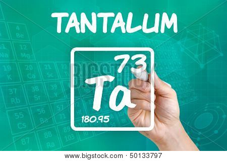 Hand drawing the symbol for the chemical element tantalum