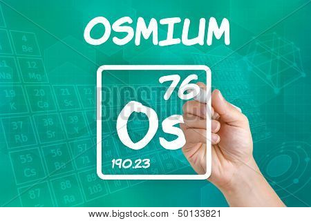 Hand drawing the symbol for the chemical element osmium