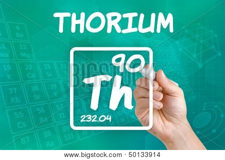 Hand drawing the symbol for the chemical element thorium