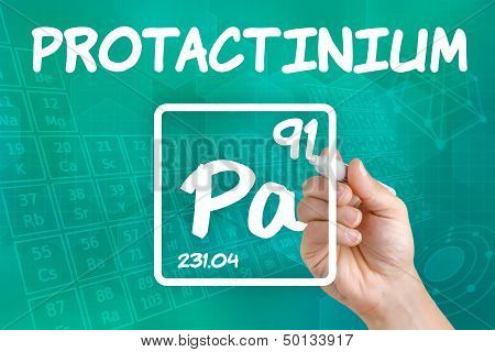 Hand drawing the symbol for the chemical element protactinium