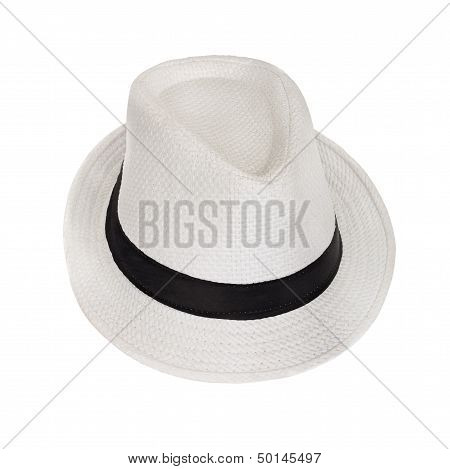 White Wicker Hat For The Summer On An Isolated Background