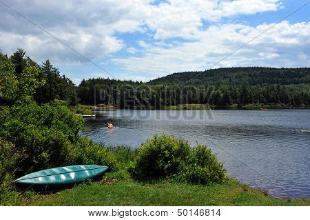 View to the mountain lake upstate NY at the summer time