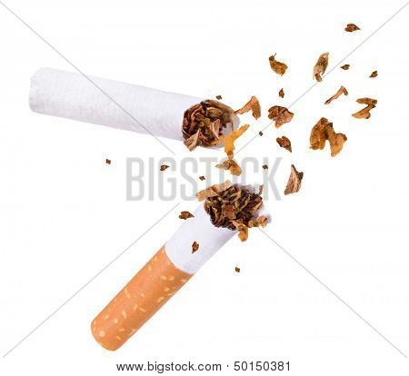 Quit smoking, breaking the cigarette over white