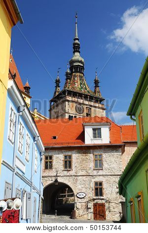 รายละเอียดงานสถาปัตยกรรมในเมืองยุคกลาง Sighisoara ทรานซิลเวเนีย โรมาเนีย