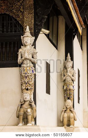 Thai Angel As Old Ubosot In Wat Buak Krok Luang , Chiangmai Thailand
