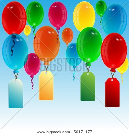balloons of different color with labels