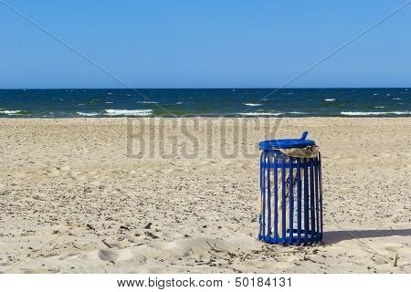 Beach Trash Can Sea Water Waves Landscape