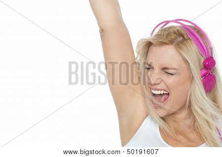 Woman Enjoying Loud Music. Rock On