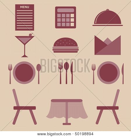 Set Of Restaurant Color Icons