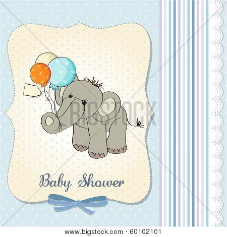 Baby Boy Shower Card With Elephant And Balloons