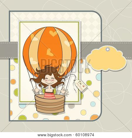 Happy Girl Flying With A Balloon Flying