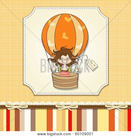 Happy Girl Flying With A Balloon Flying