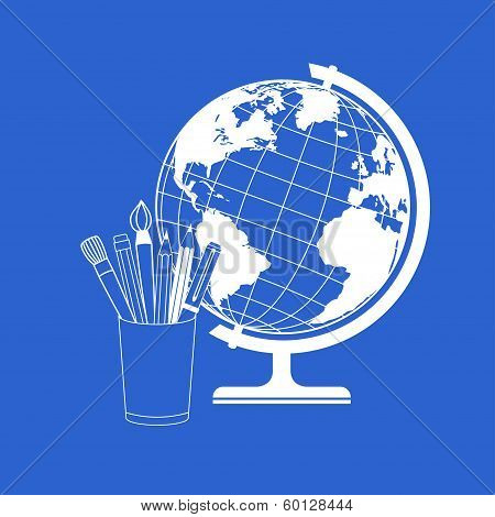 Vector globe and school supplies